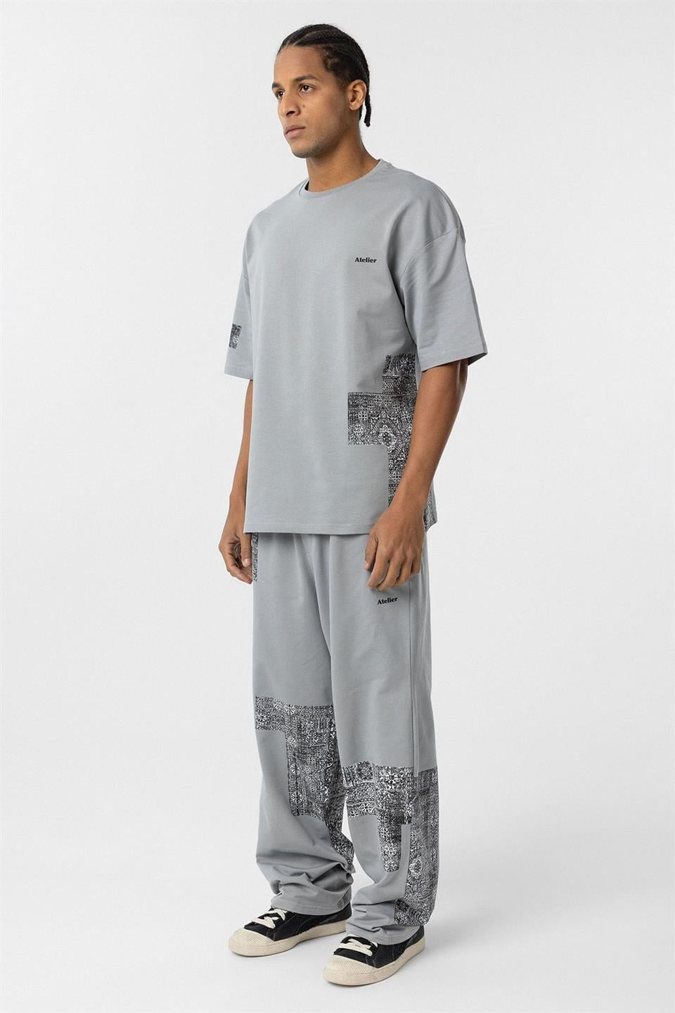 Oversized Sweatsuit Set with Ethnic Patterns