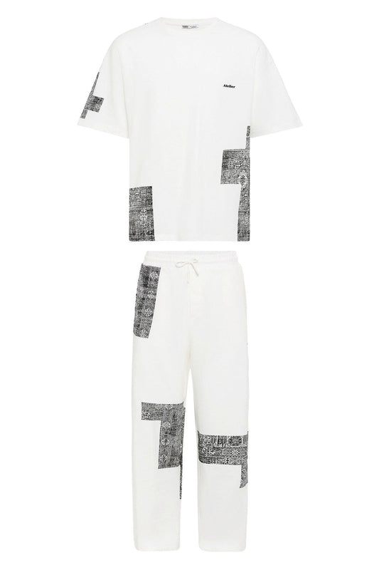 Oversized Sweatsuit Set with Ethnic Patterns