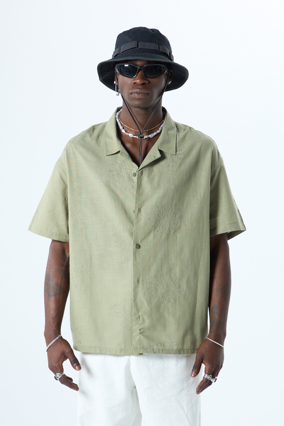Oversized Linen Shirt with Embroidery Details