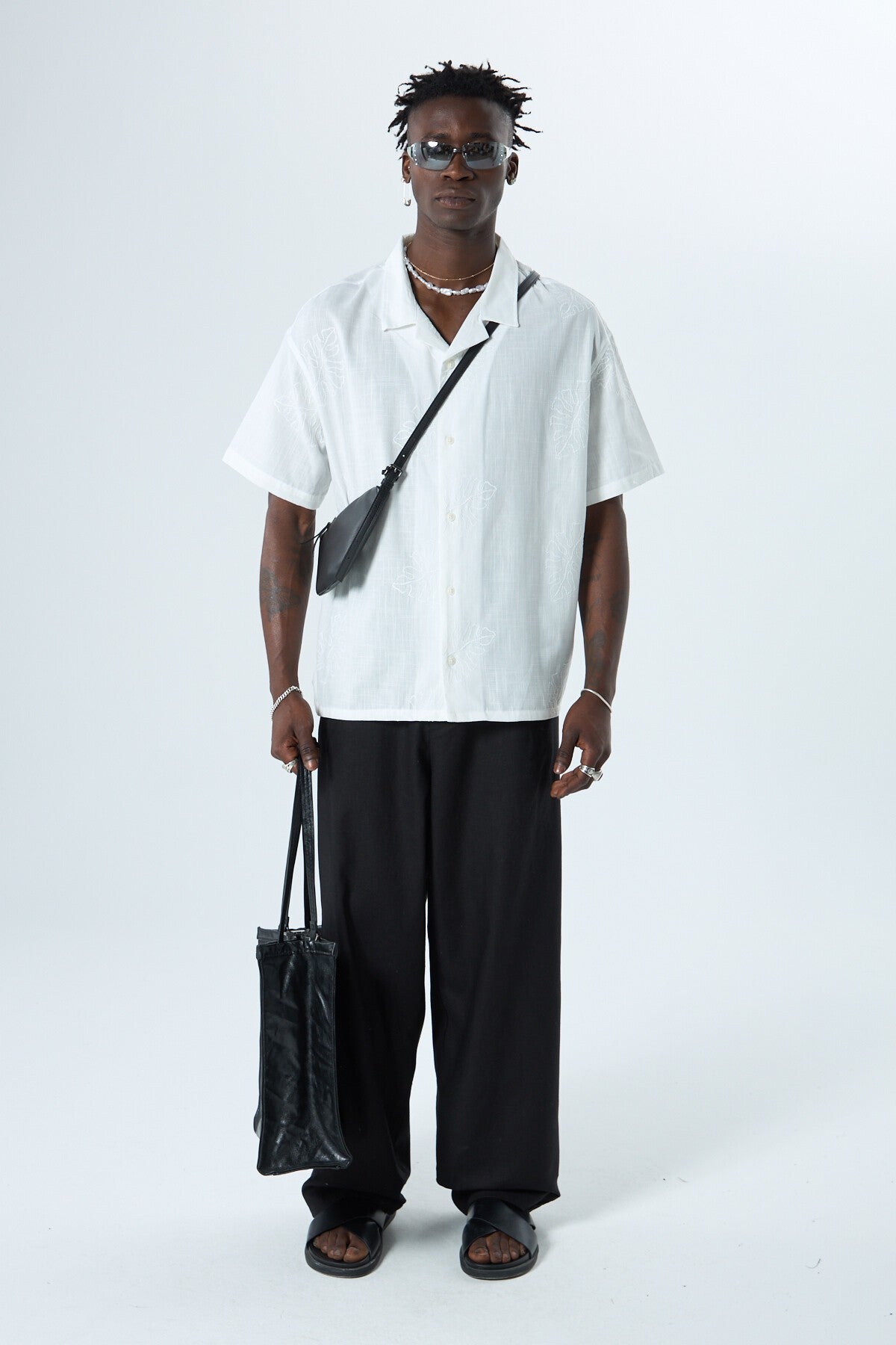 Oversized Linen Shirt with Embroidery Details