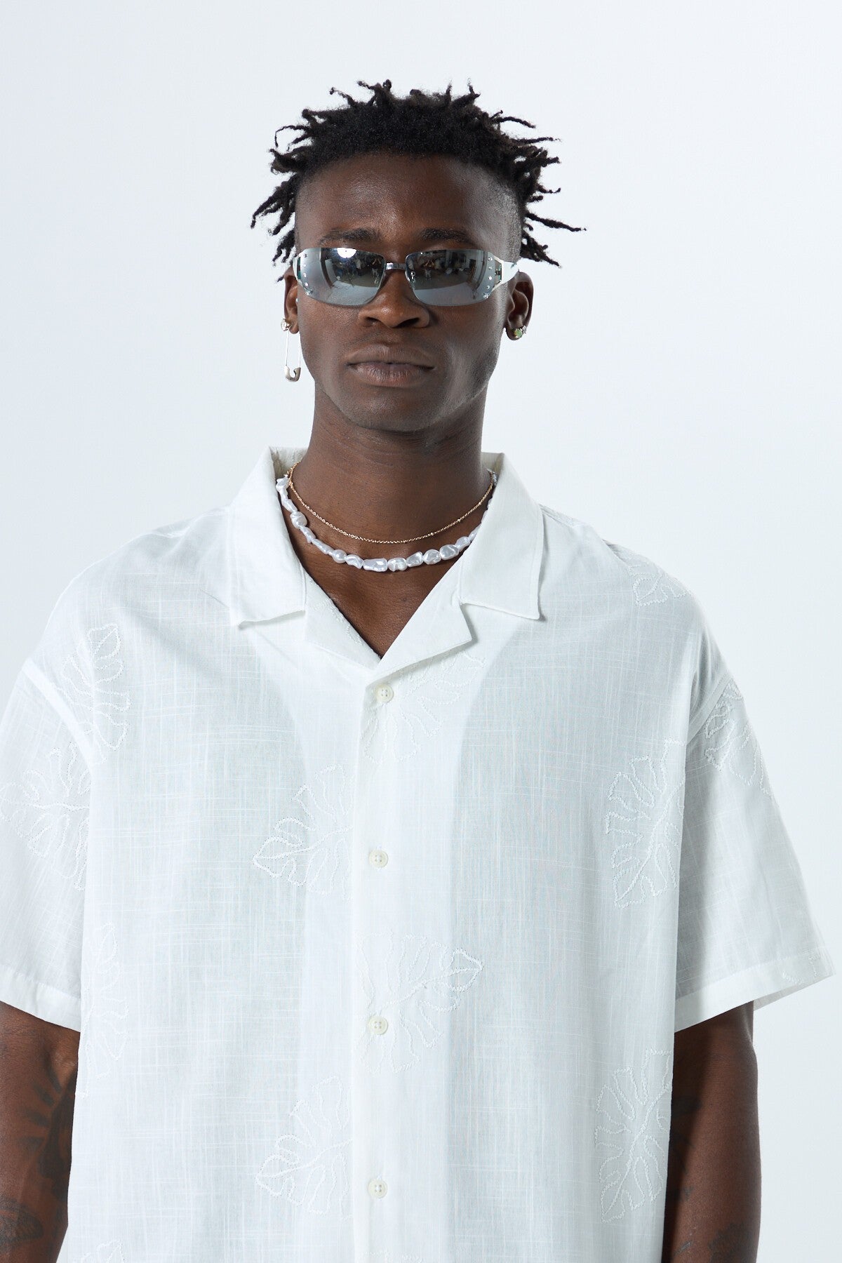 Oversized Linen Shirt with Embroidery Details