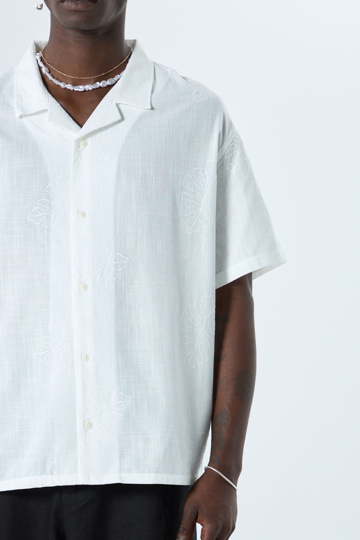 Oversized Linen Shirt with Embroidery Details