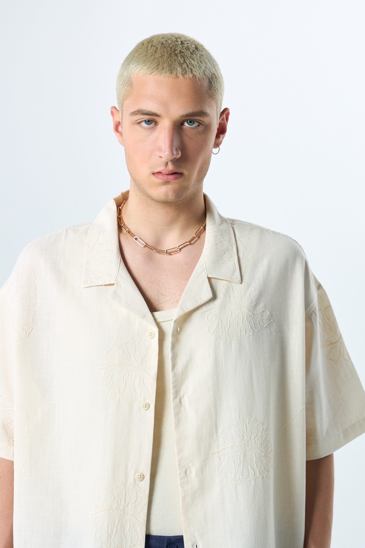 Oversized Linen Shirt with Embroidery Details