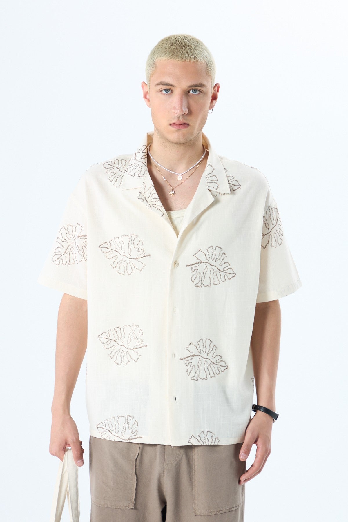Oversized Linen Shirt with Embroidery Details