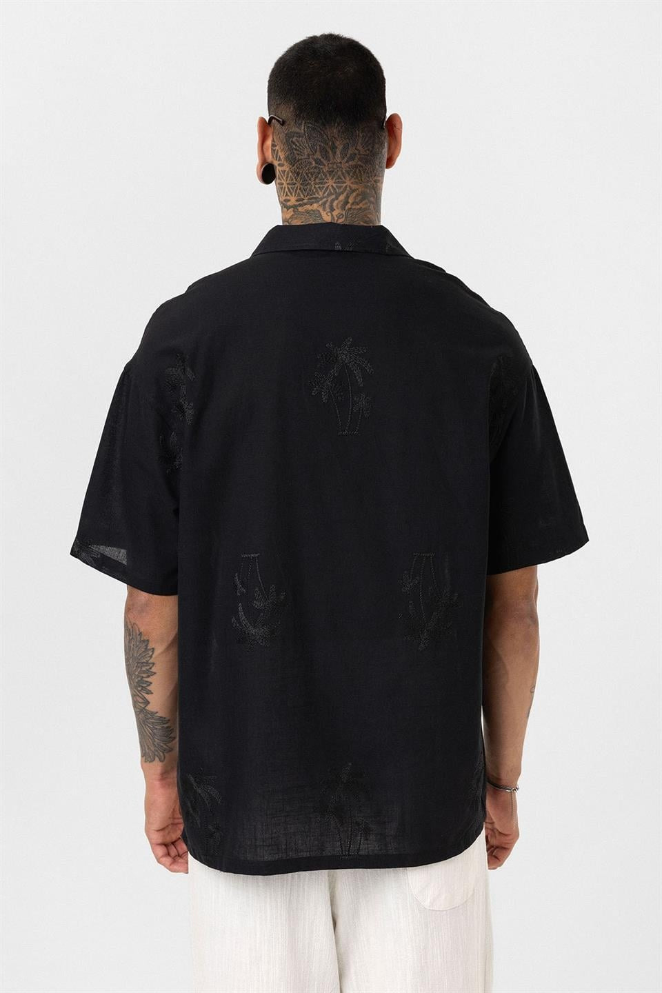Oversized Short-Sleeve Shirt with Embroidery Details