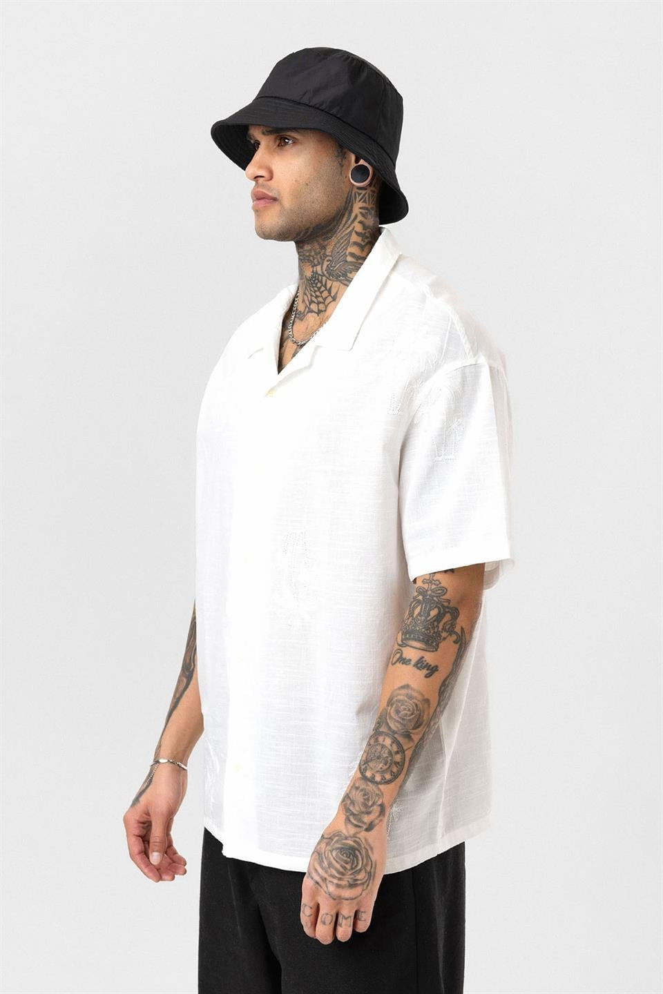 Oversized Short-Sleeve Shirt with Embroidery Details
