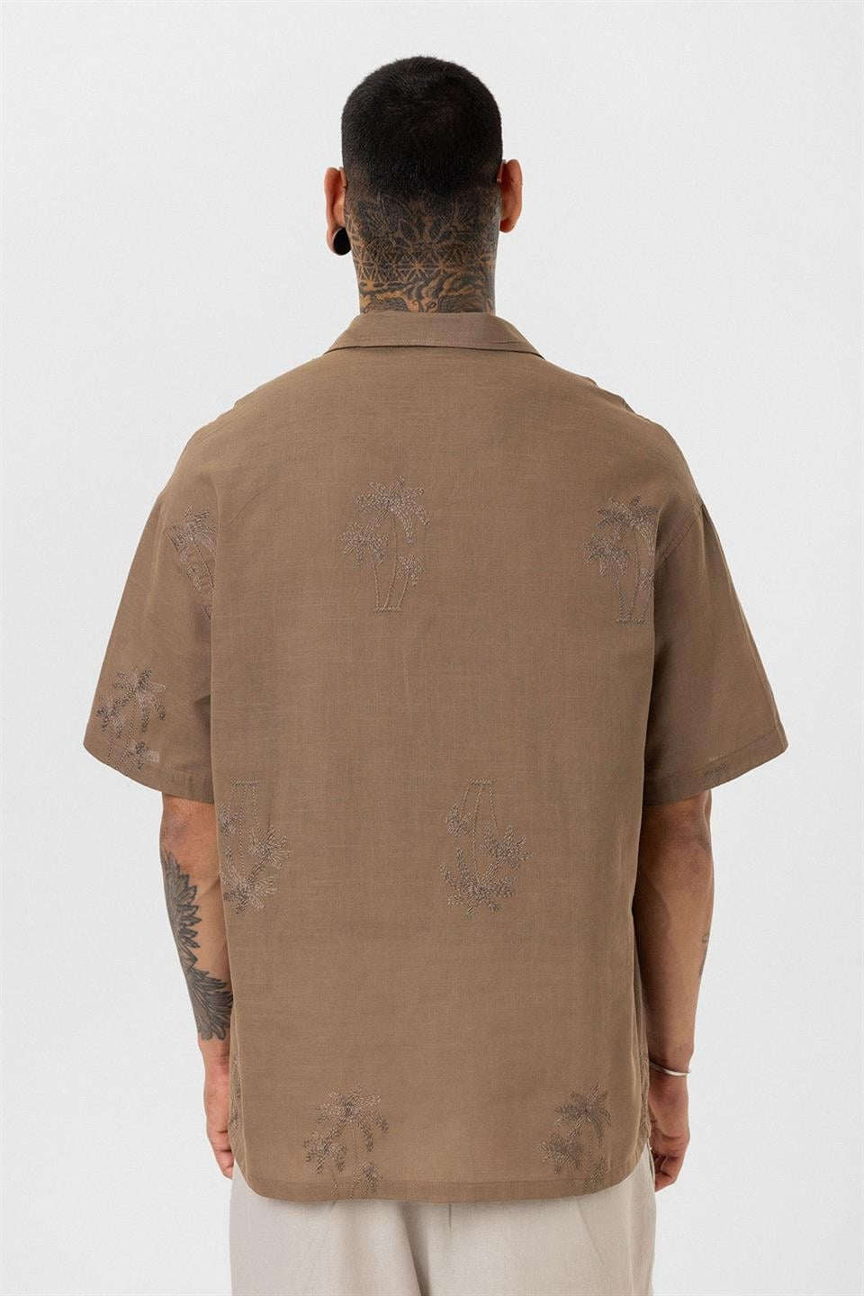 Oversized Short-Sleeve Shirt with Embroidery Details