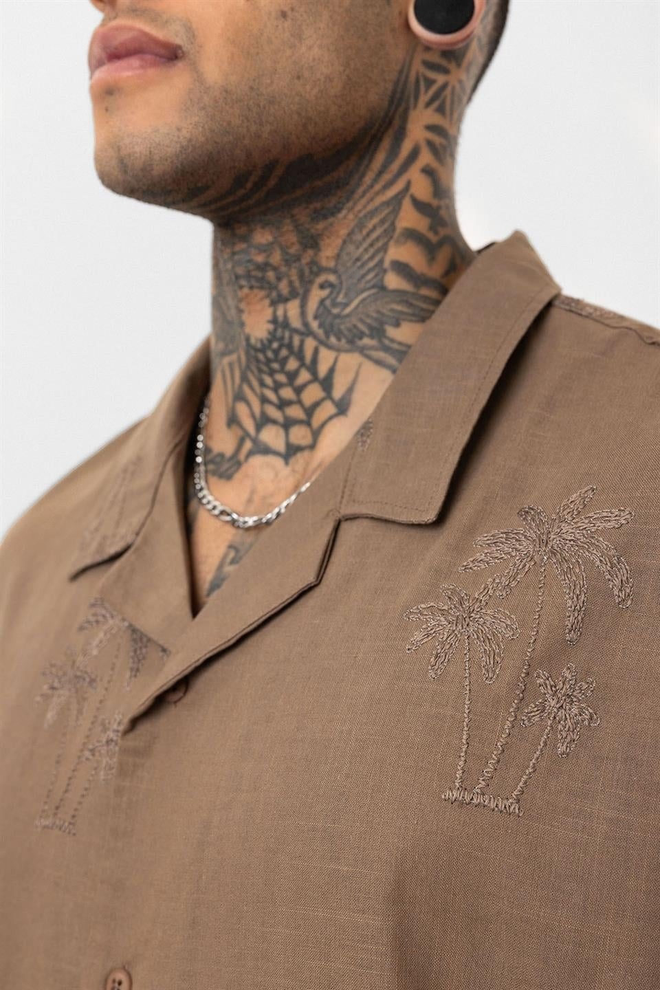 Oversized Short-Sleeve Shirt with Embroidery Details