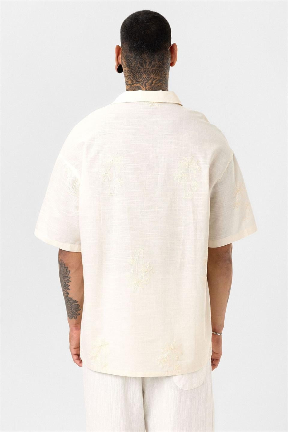 Oversized Short-Sleeve Shirt with Embroidery Details