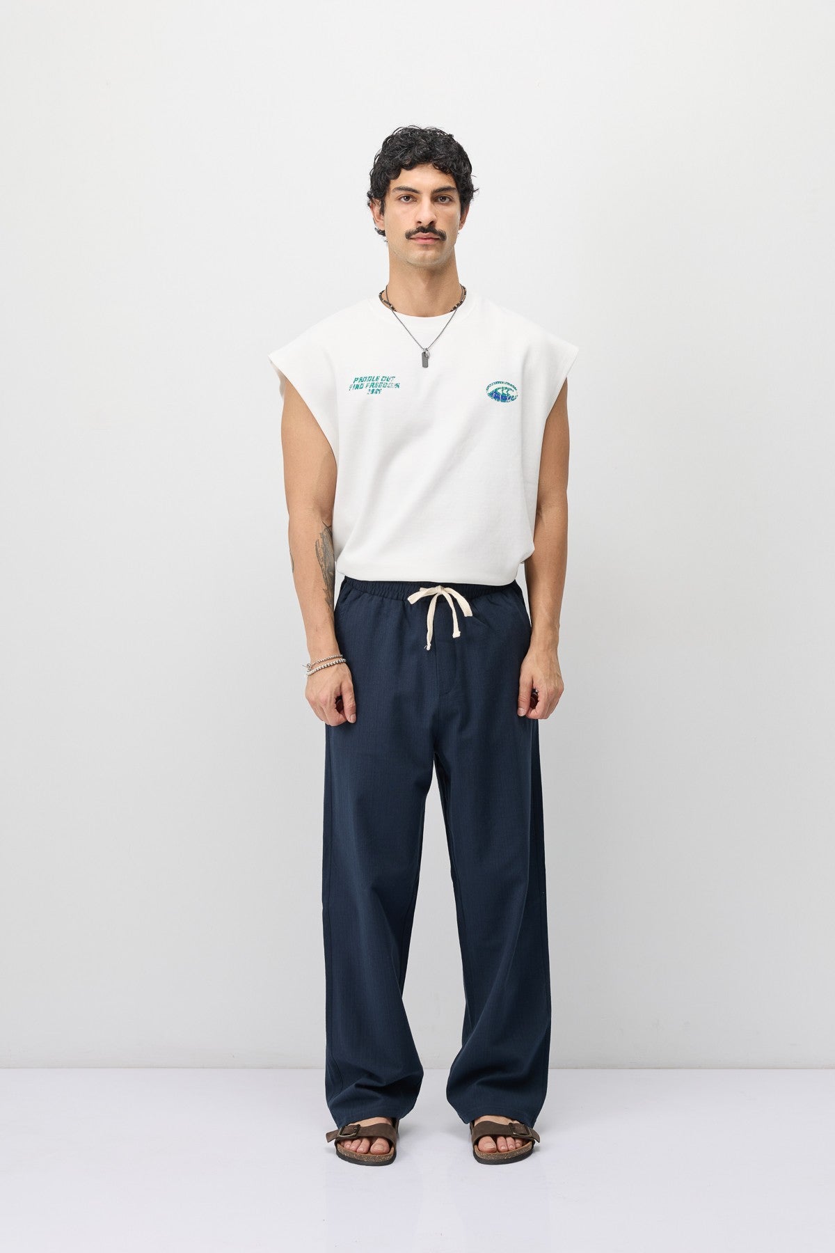 Lace-Up Baggy-Fit Linen Pants