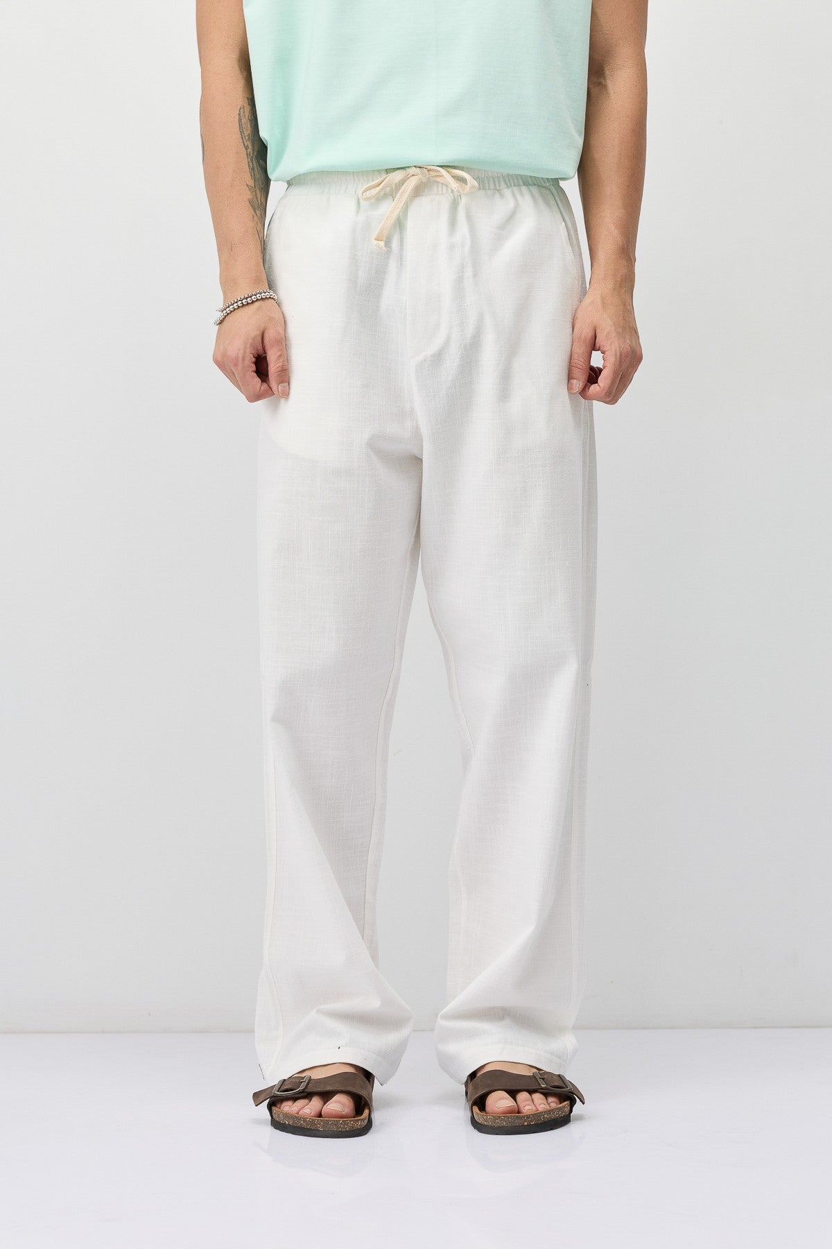 Lace-Up Baggy-Fit Linen Pants