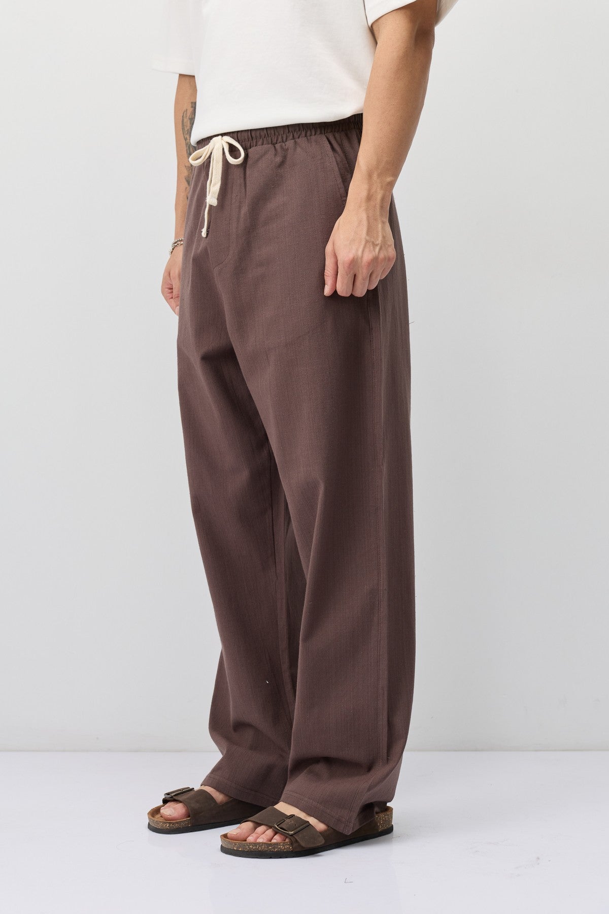 Lace-Up Baggy-Fit Linen Pants