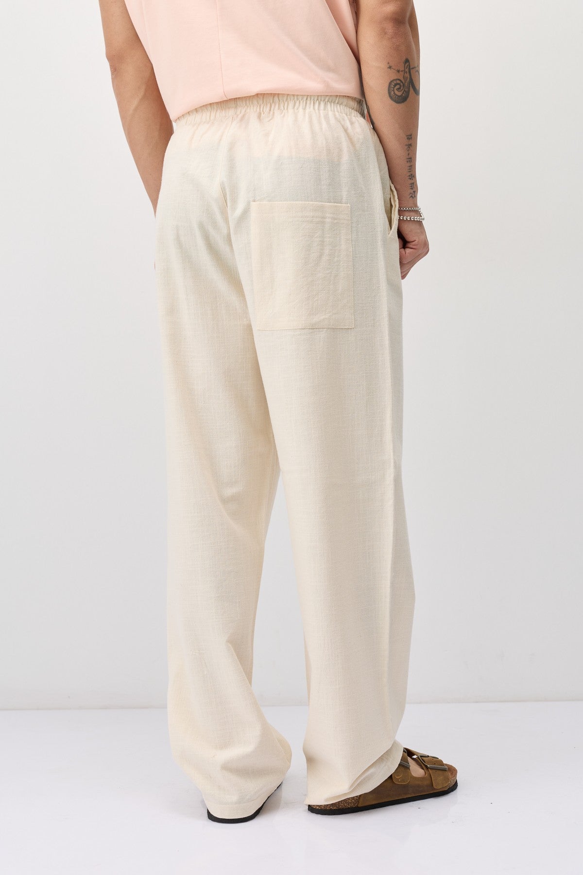 Lace-Up Baggy-Fit Linen Pants