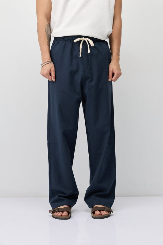 Lace-Up Baggy-Fit Linen Pants