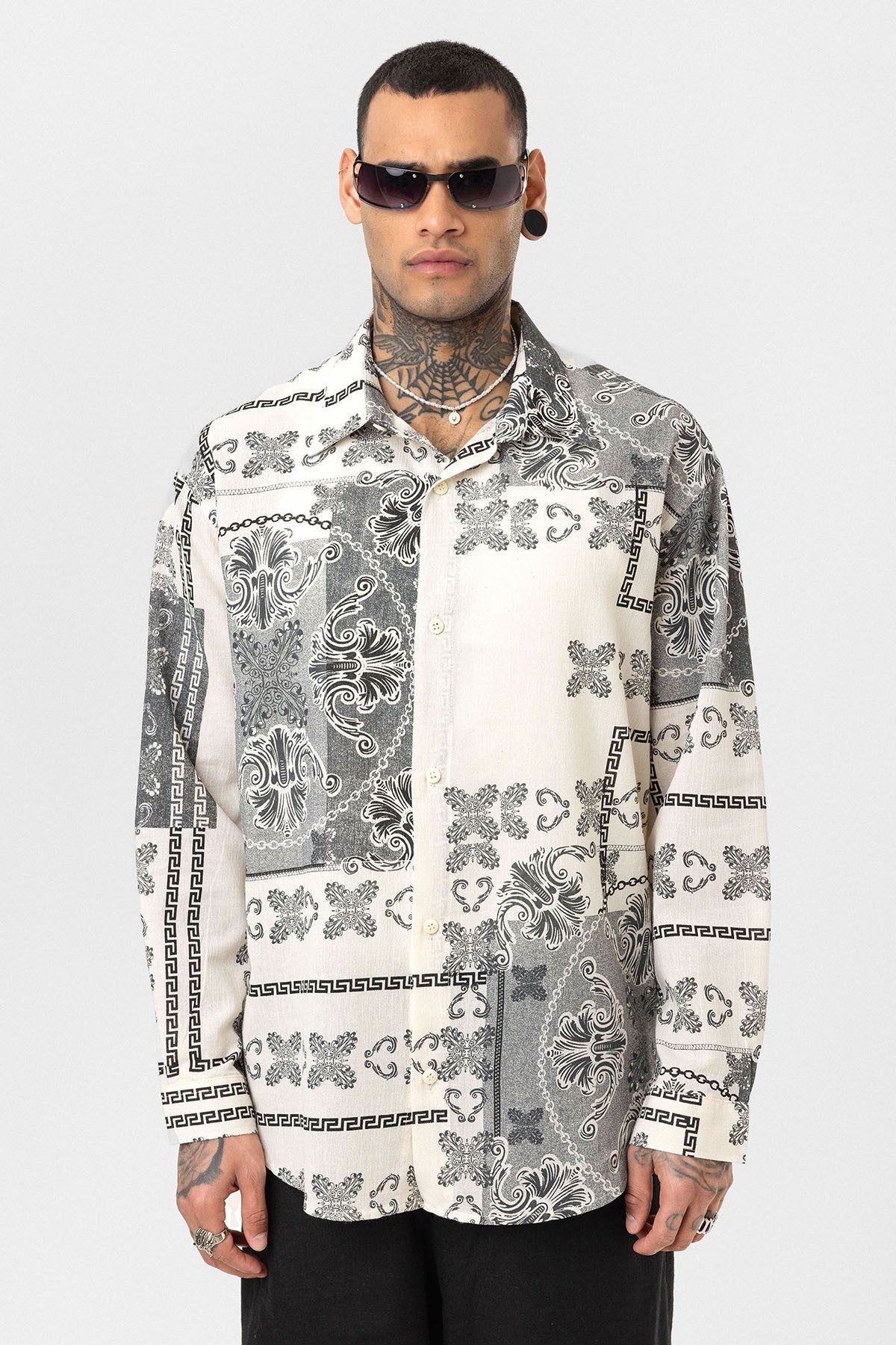 Oversized Shirt with Ethnic Patterns