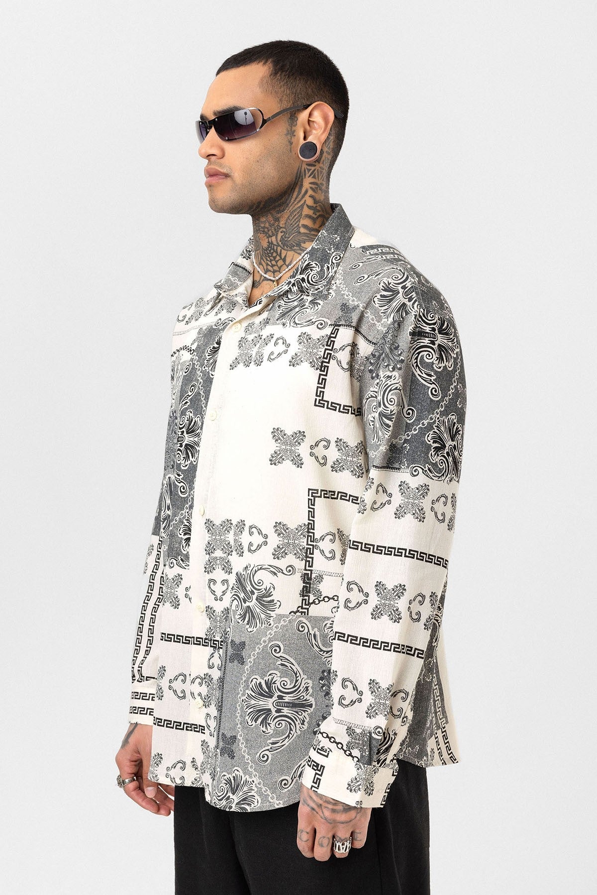 Oversized Shirt with Ethnic Patterns