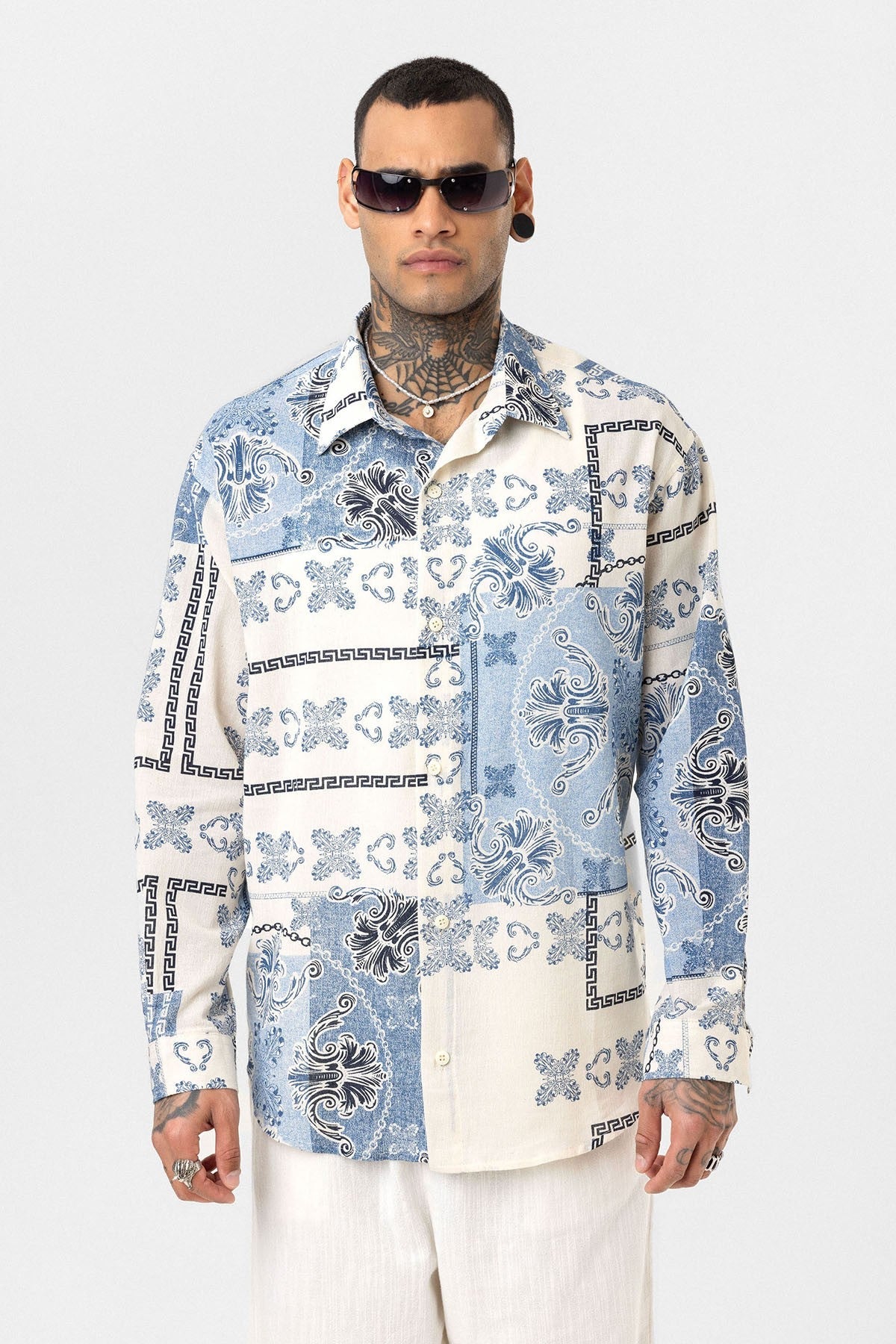 Oversized Shirt with Ethnic Patterns