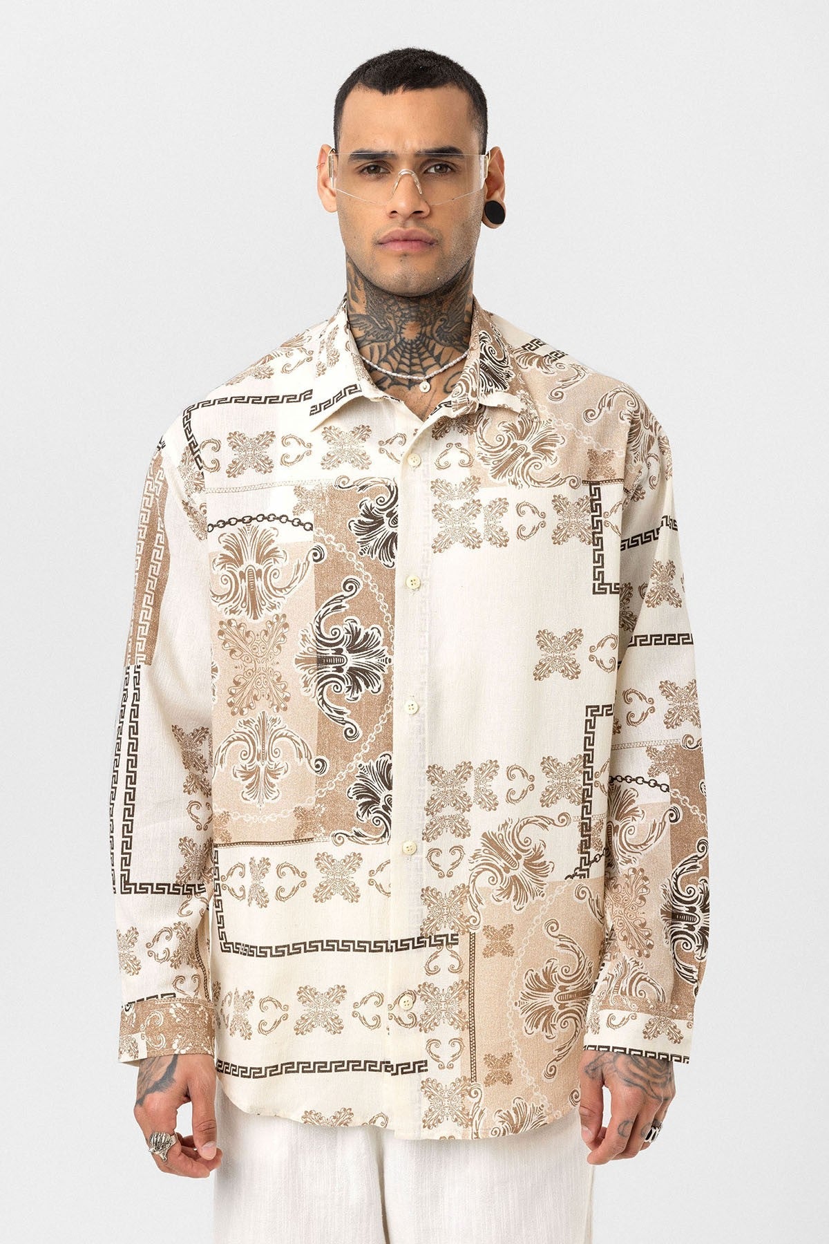 Oversized Shirt with Ethnic Patterns