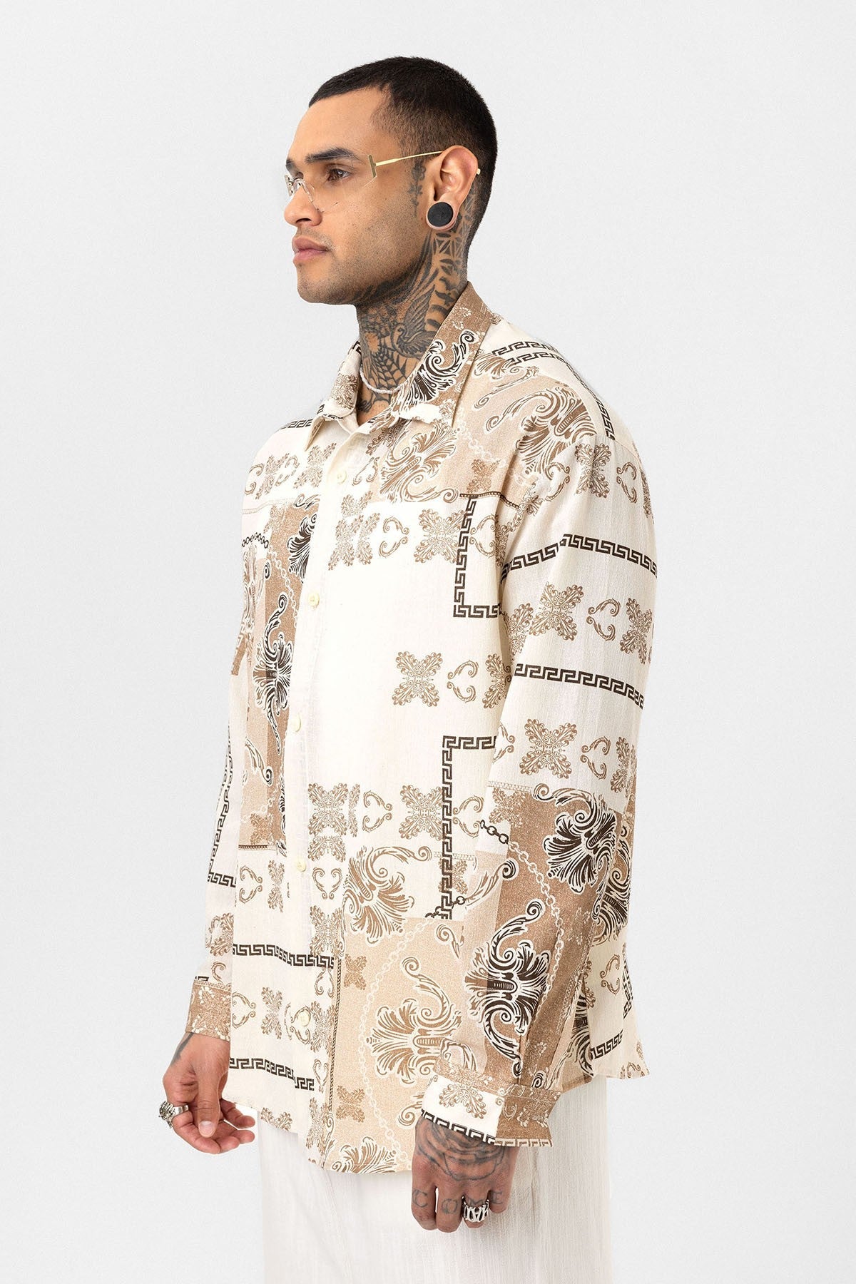 Oversized Shirt with Ethnic Patterns