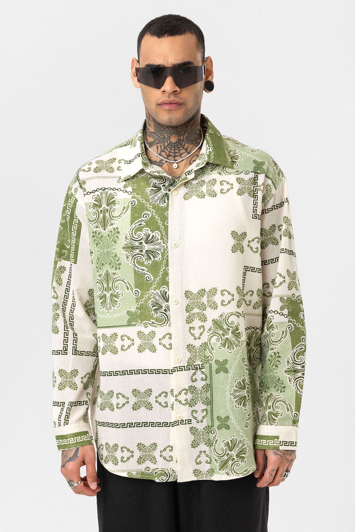 Oversized Shirt with Ethnic Patterns