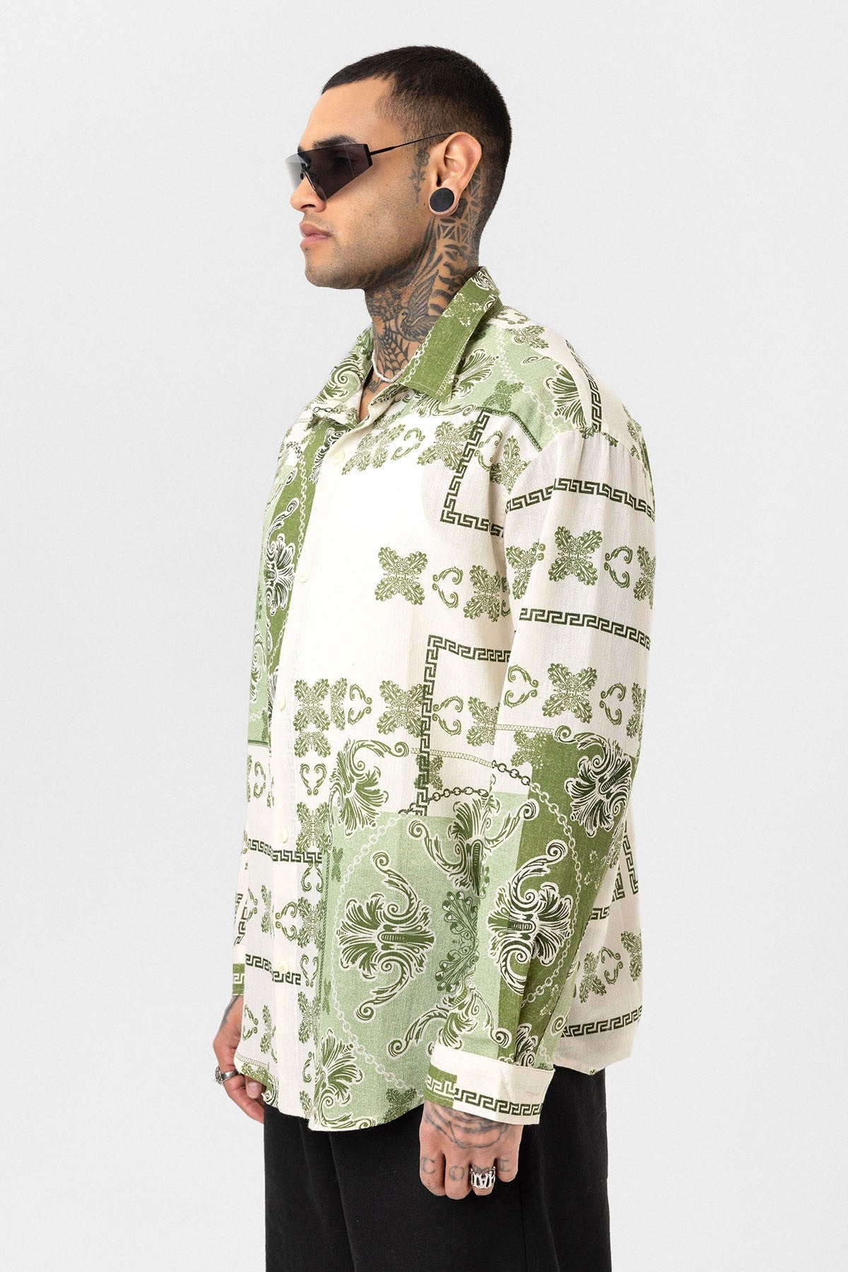 Oversized Shirt with Ethnic Patterns