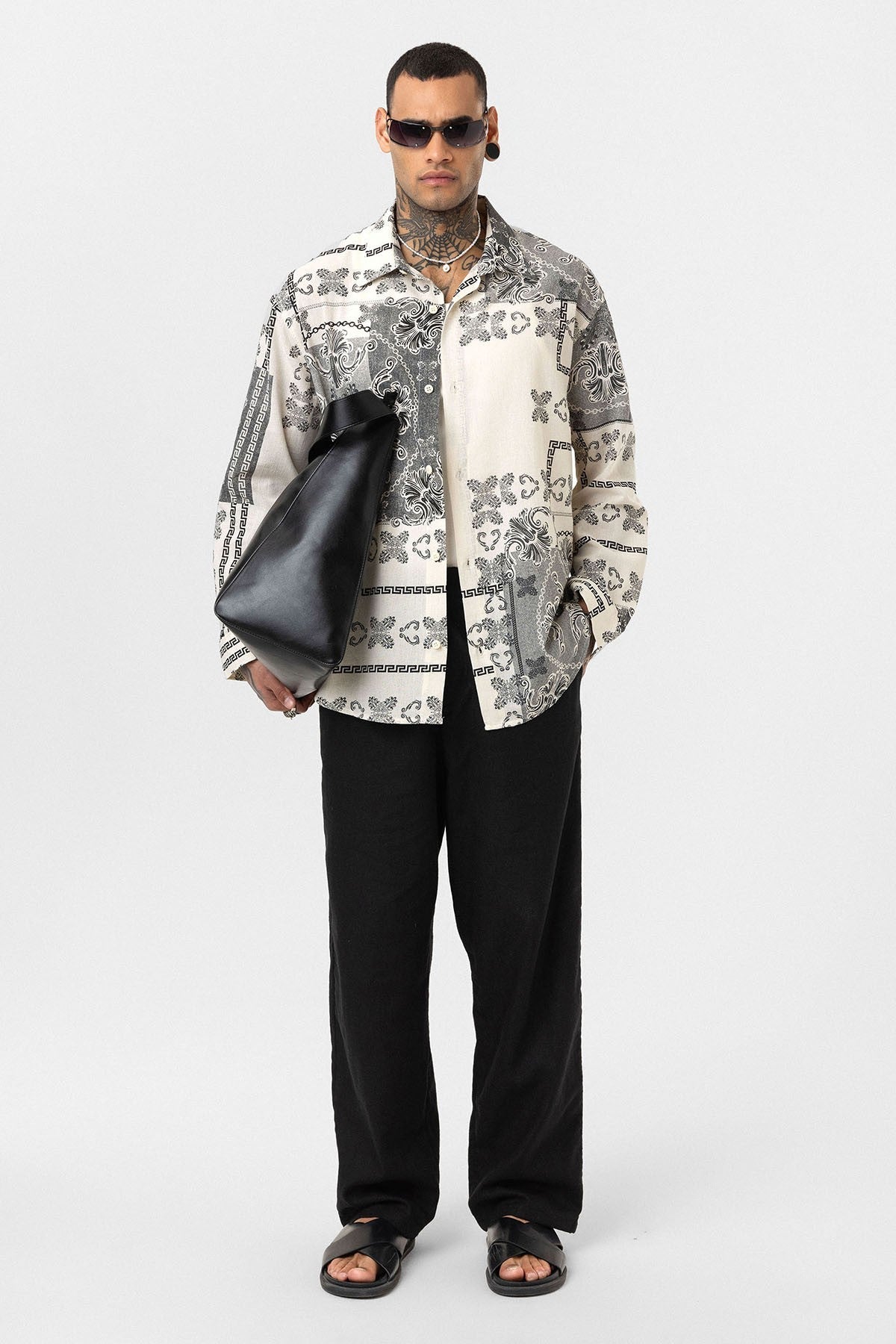 Oversized Shirt with Ethnic Patterns