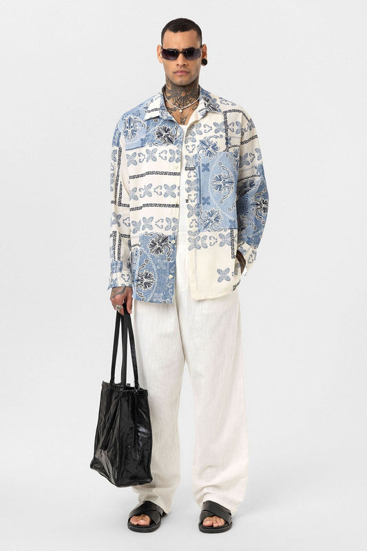 Oversized Shirt with Ethnic Patterns