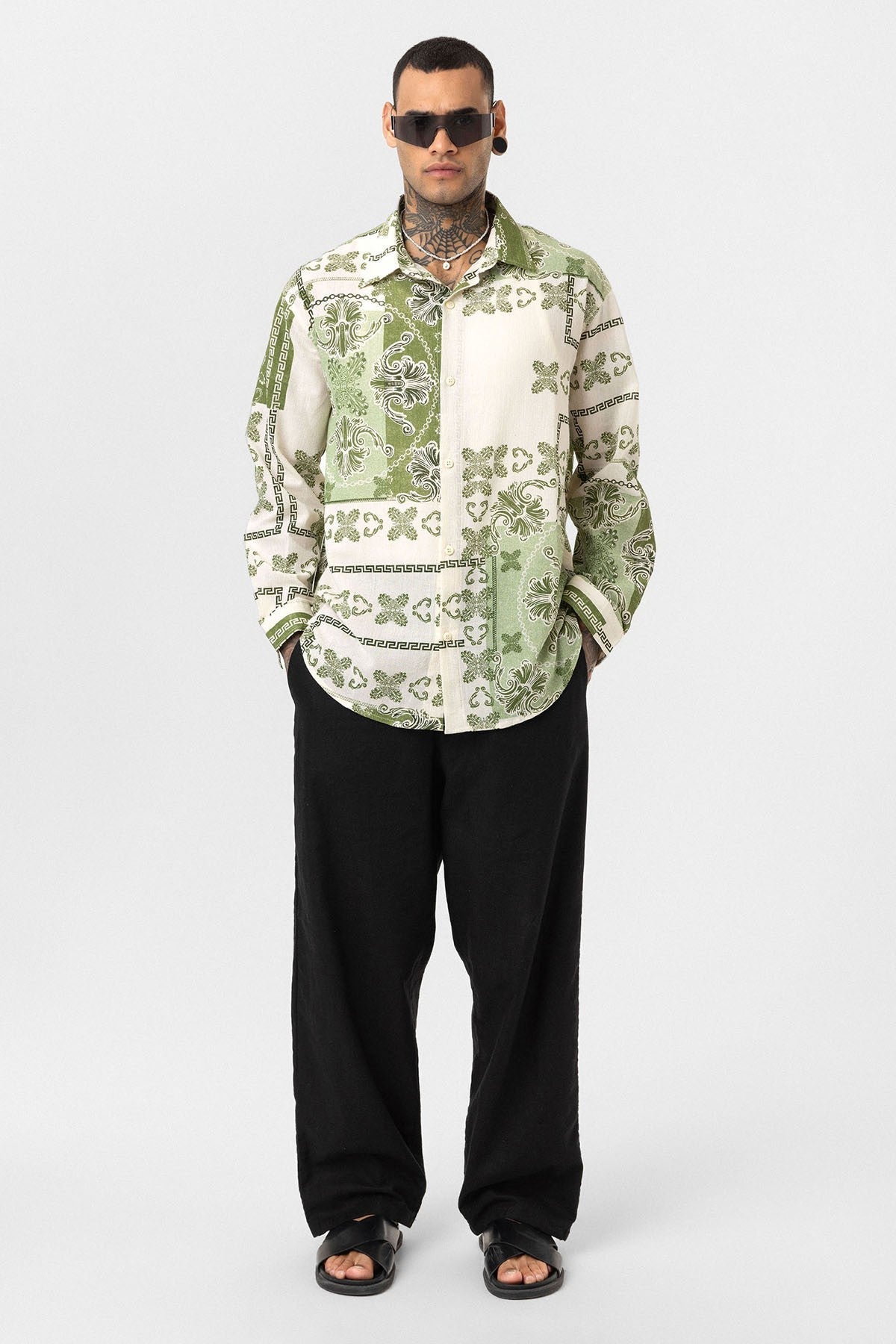 Oversized Shirt with Ethnic Patterns