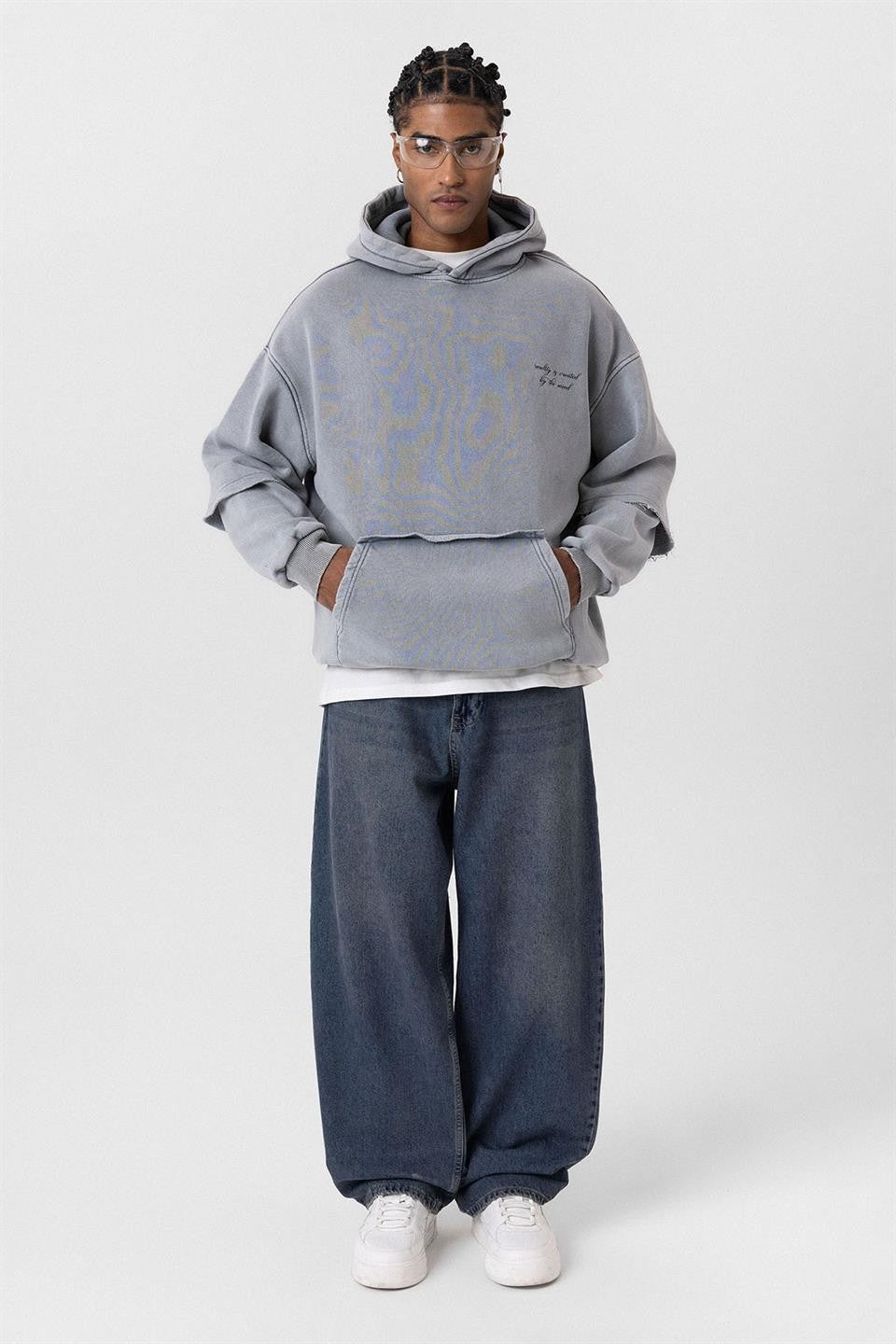 Oversized Printed Sweatshirt with Sleeve Details