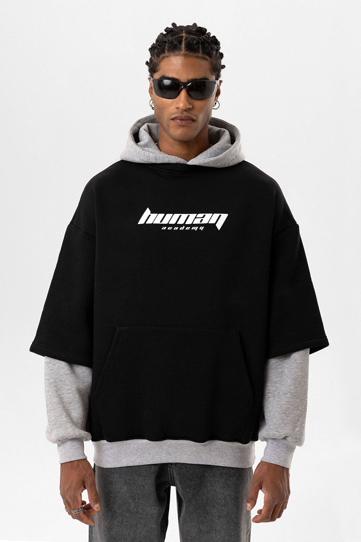 Oversized Sweatshirt with Printed Double-Sleeve Detail