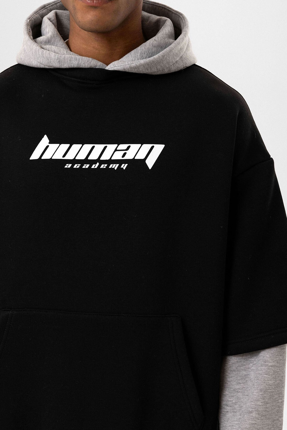 Oversized Sweatshirt with Printed Double-Sleeve Detail