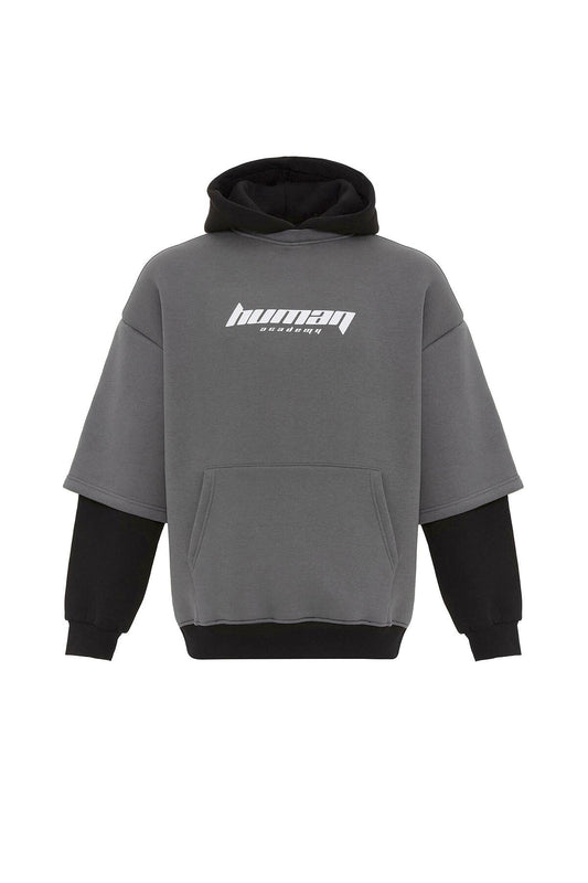 Oversized Sweatshirt with Printed Double-Sleeve Detail