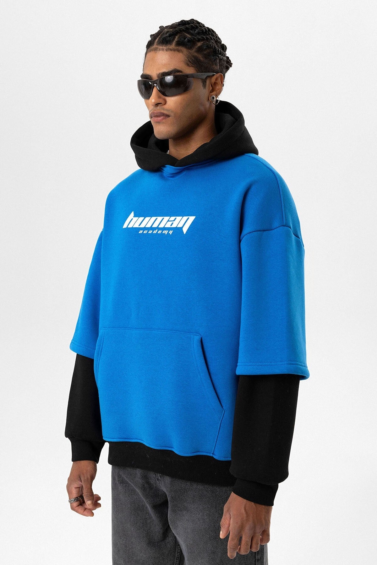 Oversized Sweatshirt with Printed Double-Sleeve Detail