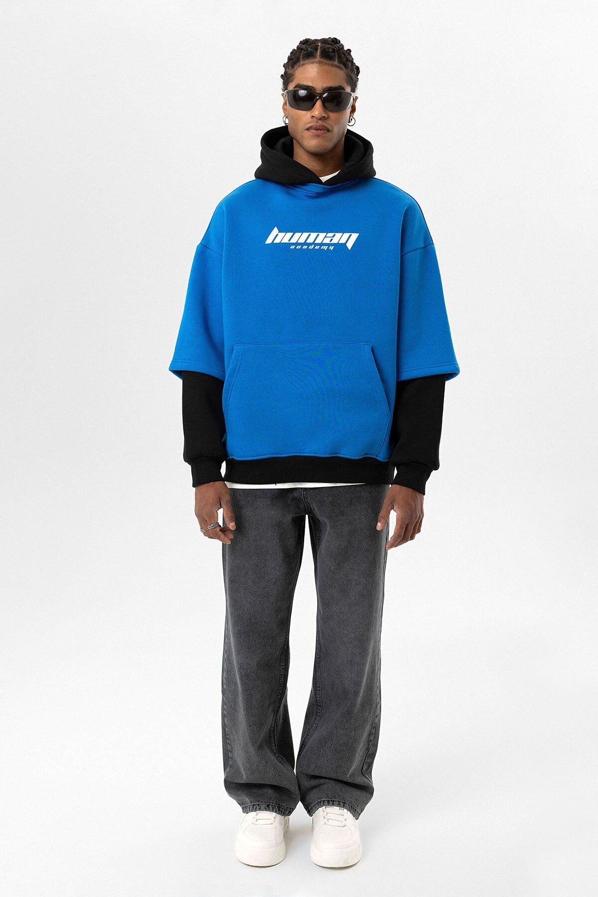 Oversized Sweatshirt with Printed Double-Sleeve Detail