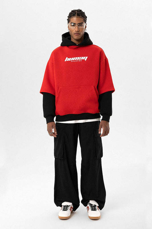 Oversized Sweatshirt with Printed Double-Sleeve Detail