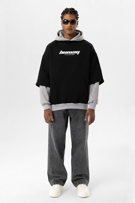 Oversized Sweatshirt with Printed Double-Sleeve Detail