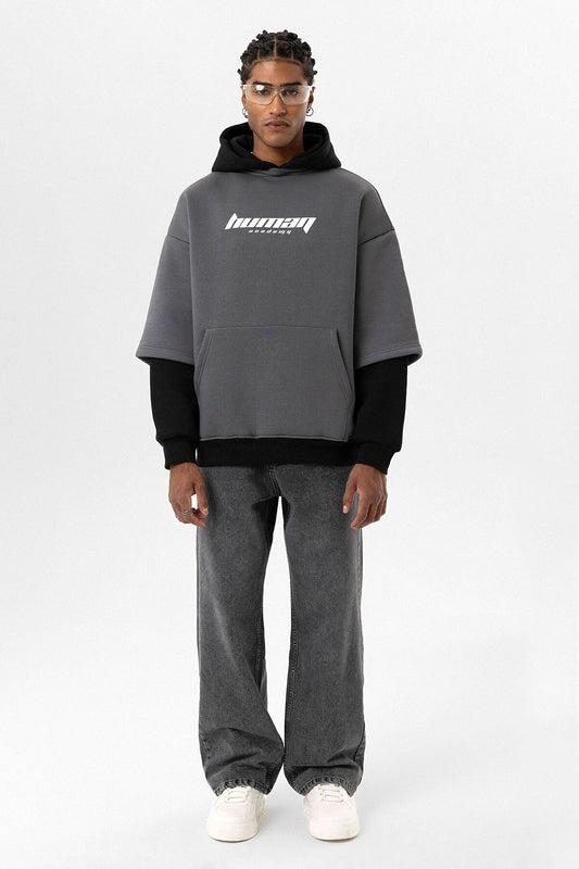 Oversized Sweatshirt with Printed Double-Sleeve Detail