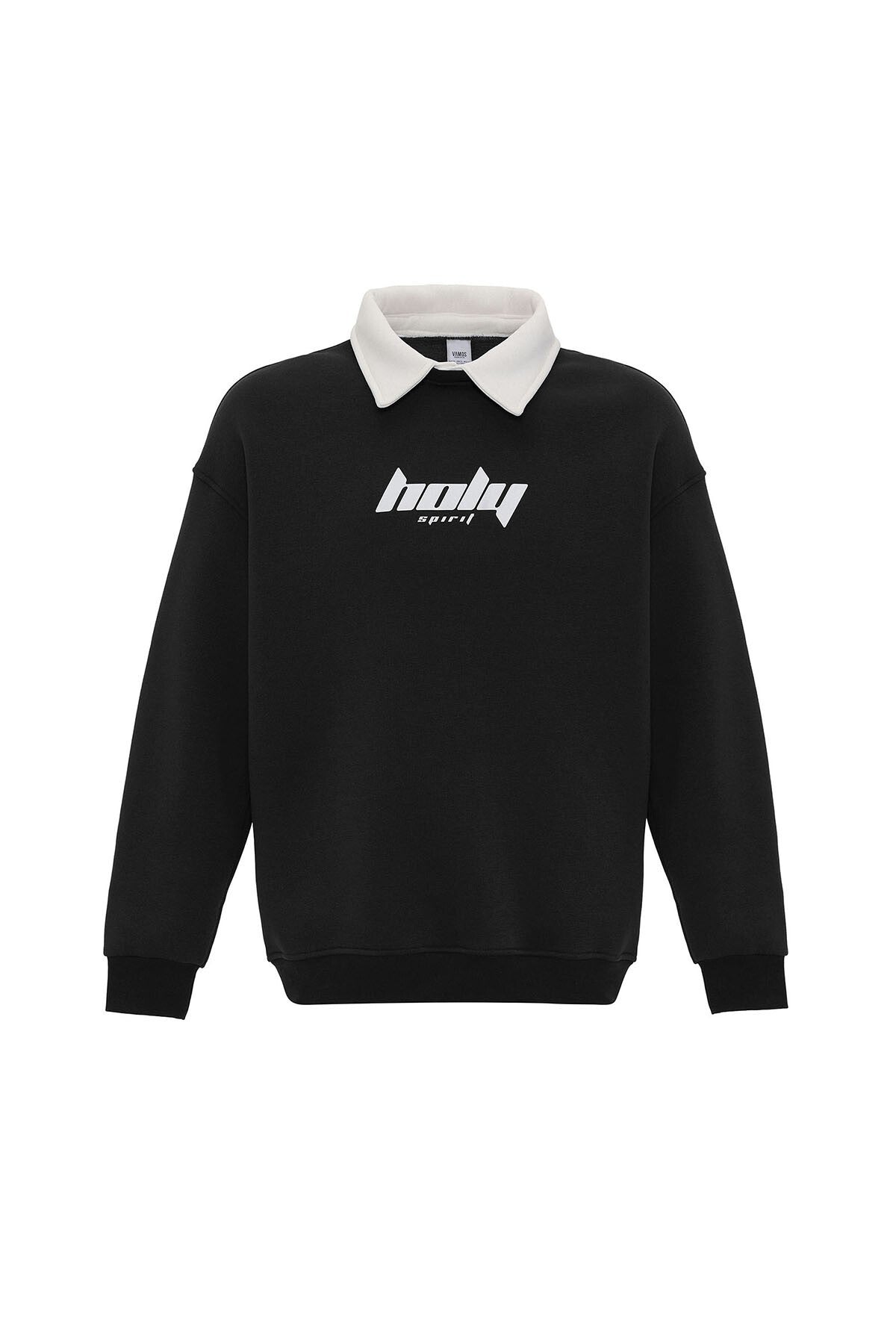 Oversized Printed Sweatshirt with a Polo Collar