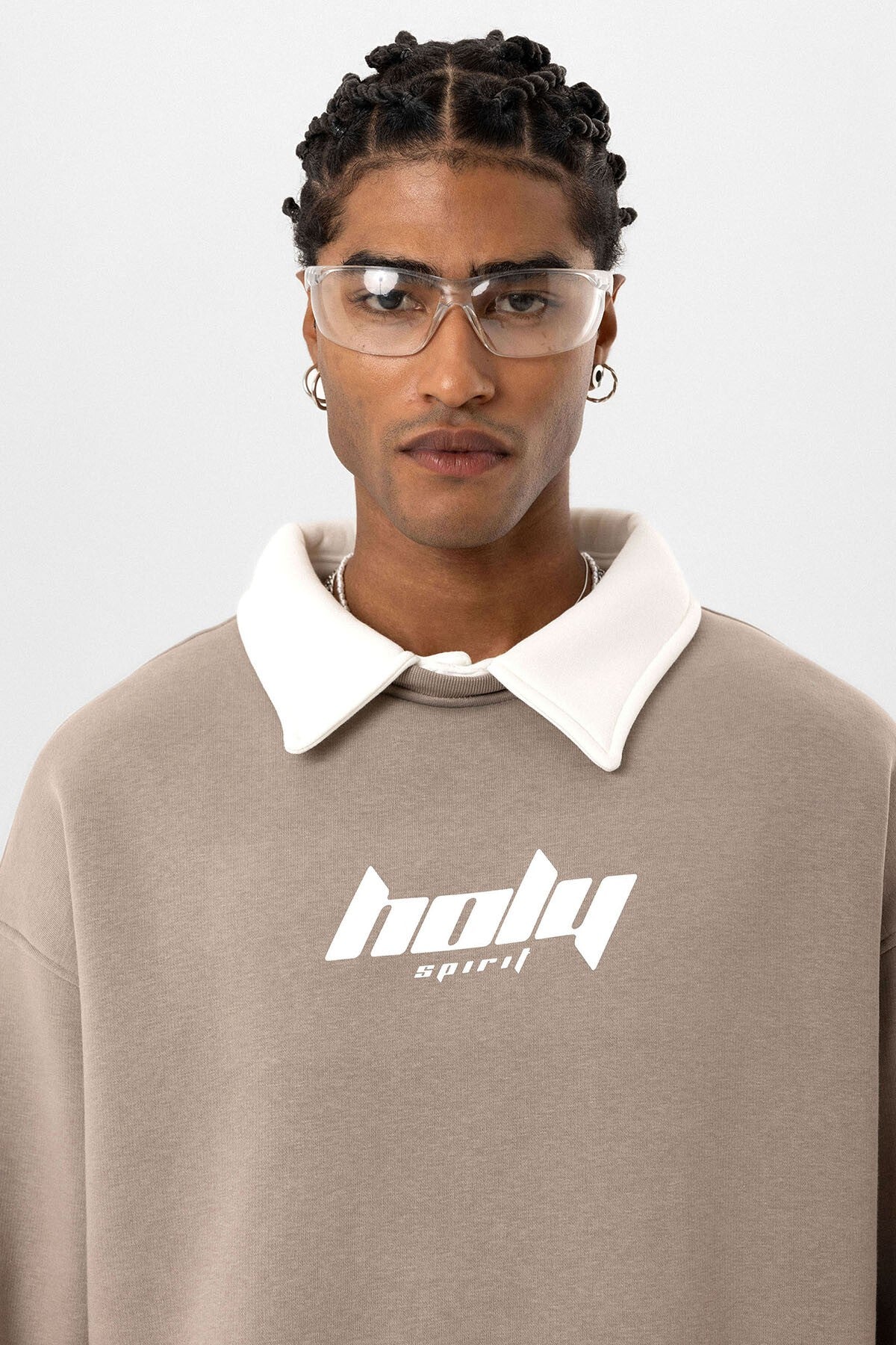 Oversized Printed Sweatshirt with a Polo Collar