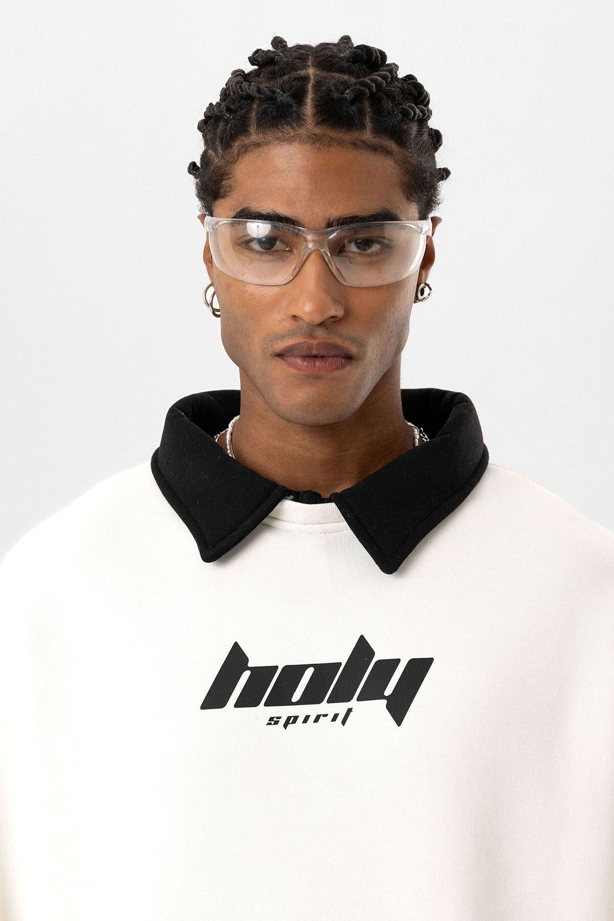 Oversized Printed Sweatshirt with a Polo Collar