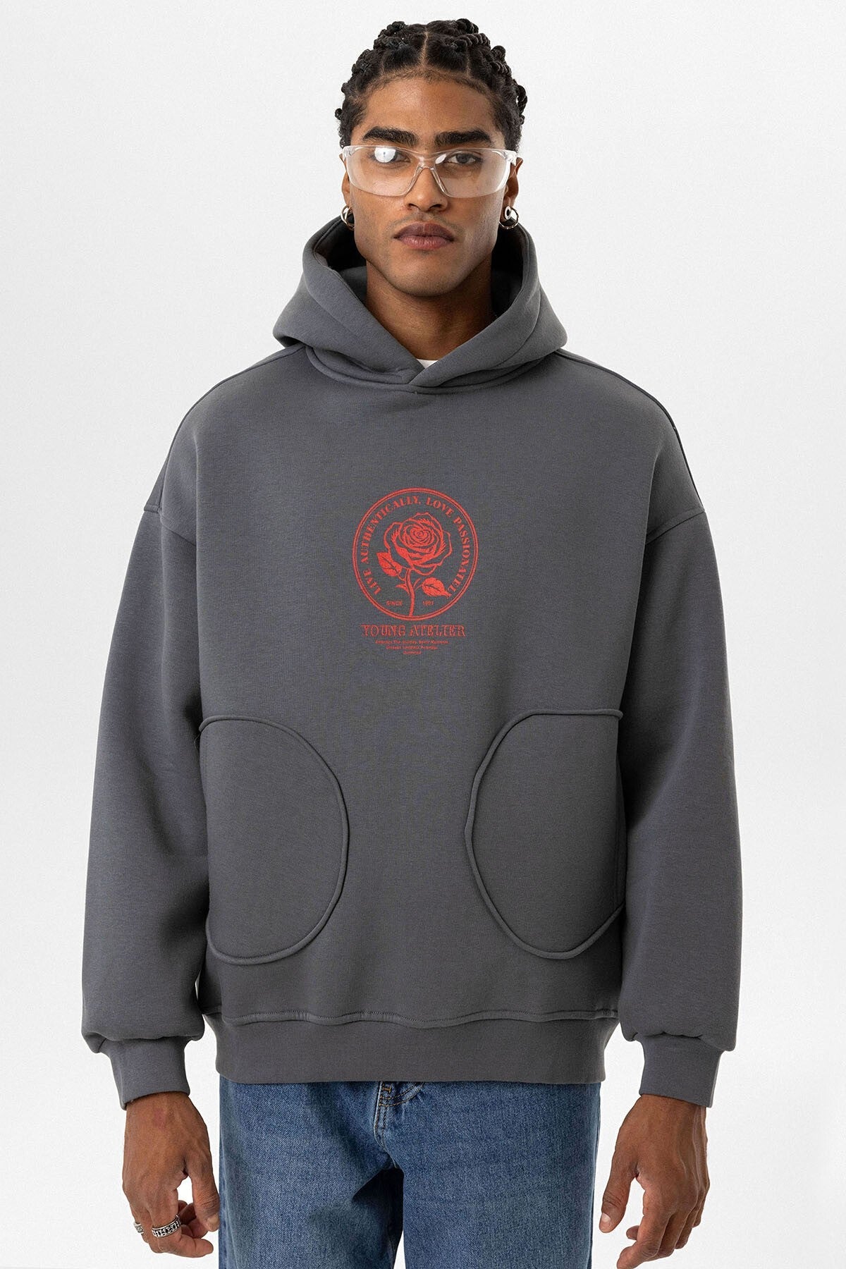 Oversized Sweatshirt with Detailed Pocket Print
