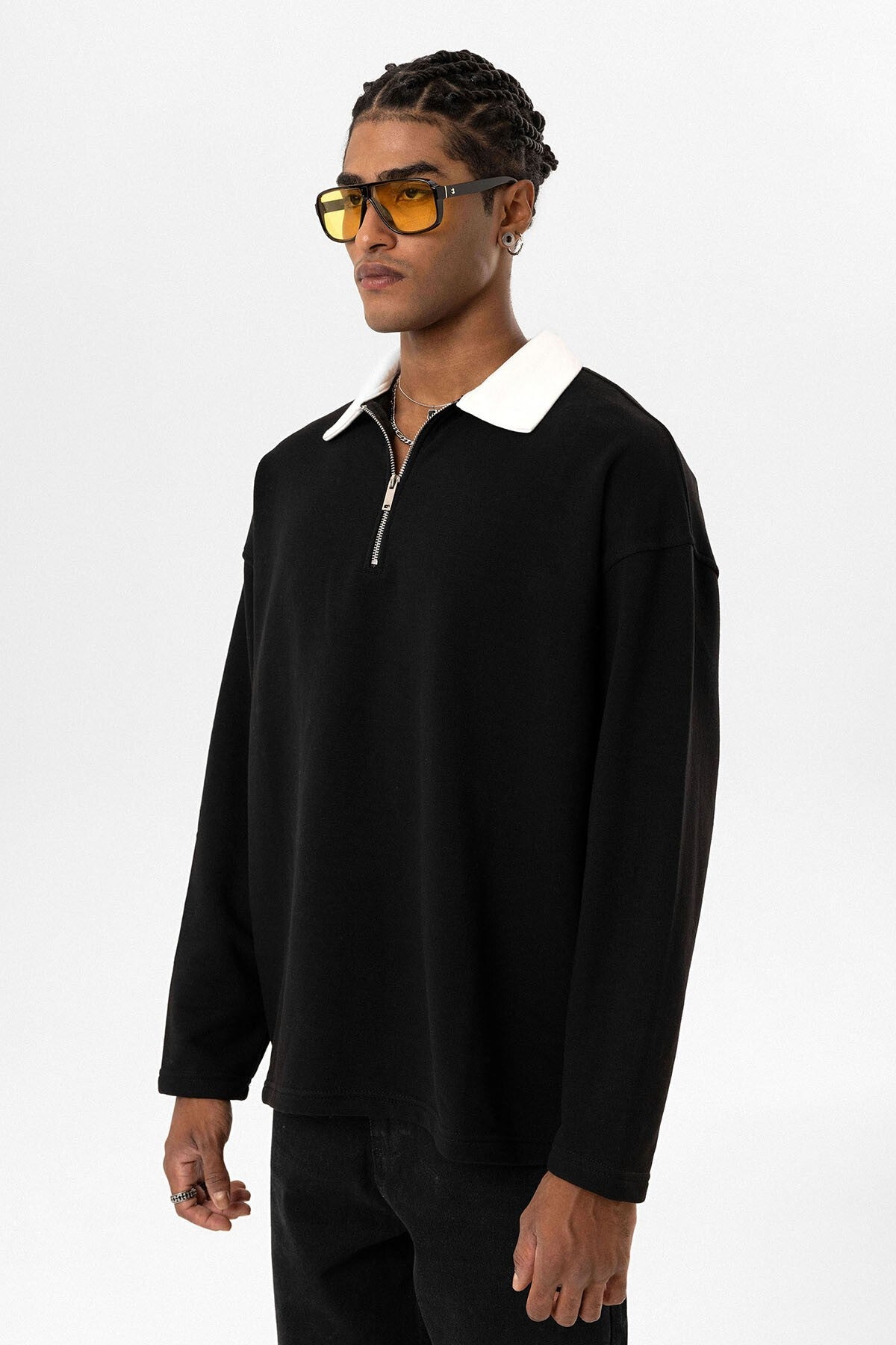 Basic Polo Neck Sweatshirt with Zipper Detail