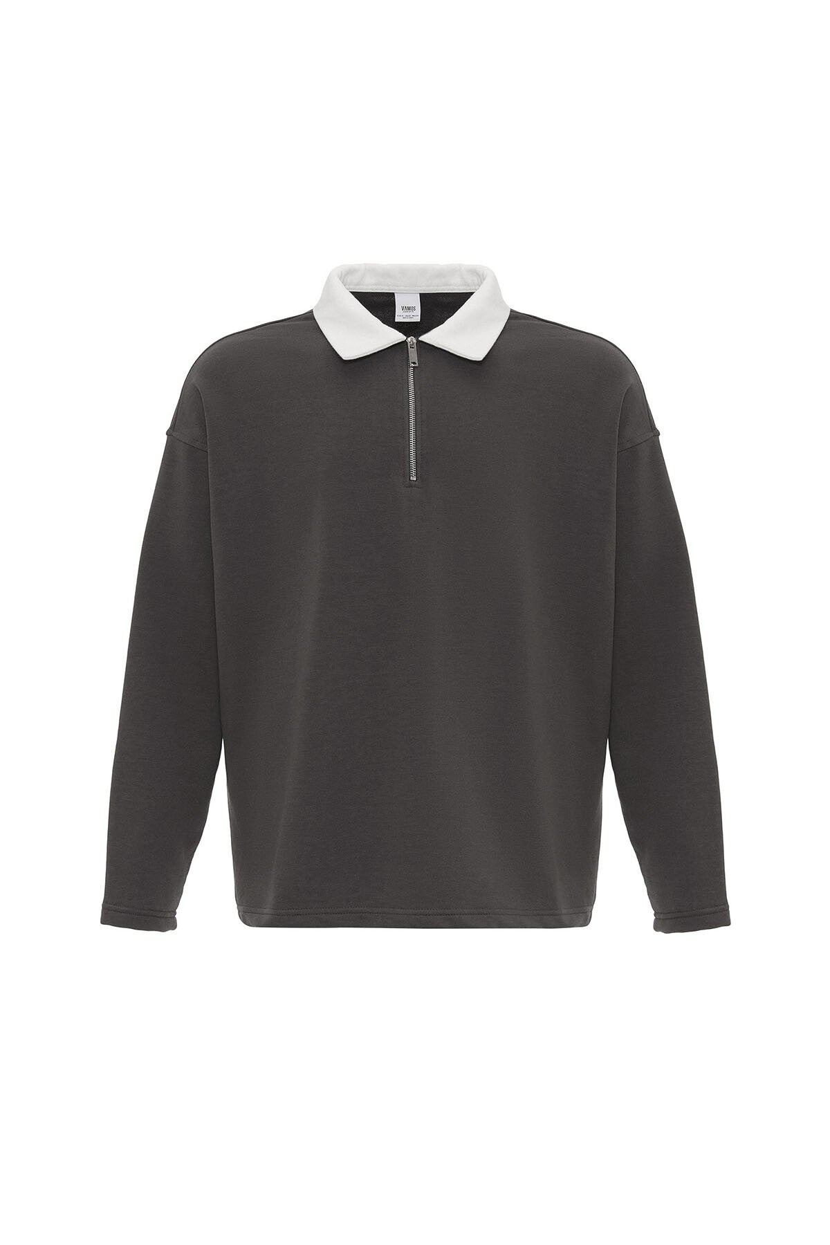 Basic Polo Neck Sweatshirt with Zipper Detail