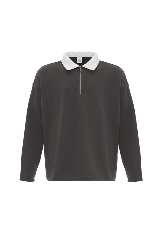 Basic Polo Neck Sweatshirt with Zipper Detail