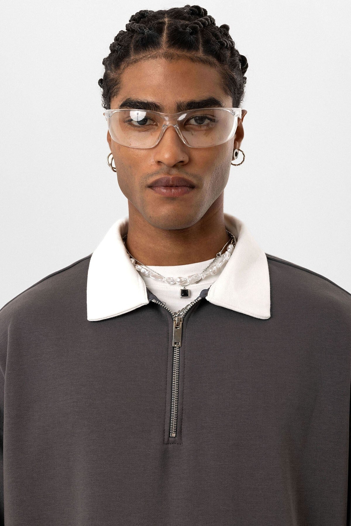 Basic Polo Neck Sweatshirt with Zipper Detail