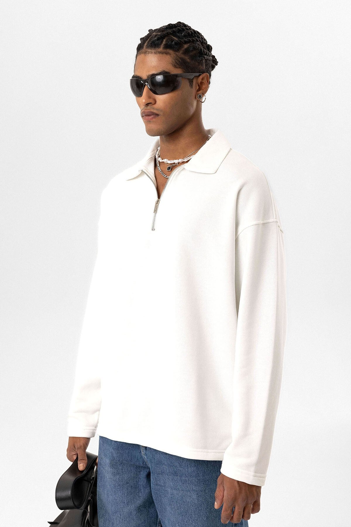 Basic Polo Neck Sweatshirt with Zipper Detail
