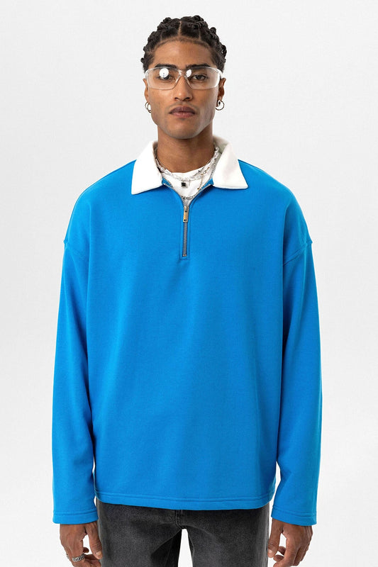 Basic Polo Neck Sweatshirt with Zipper Detail