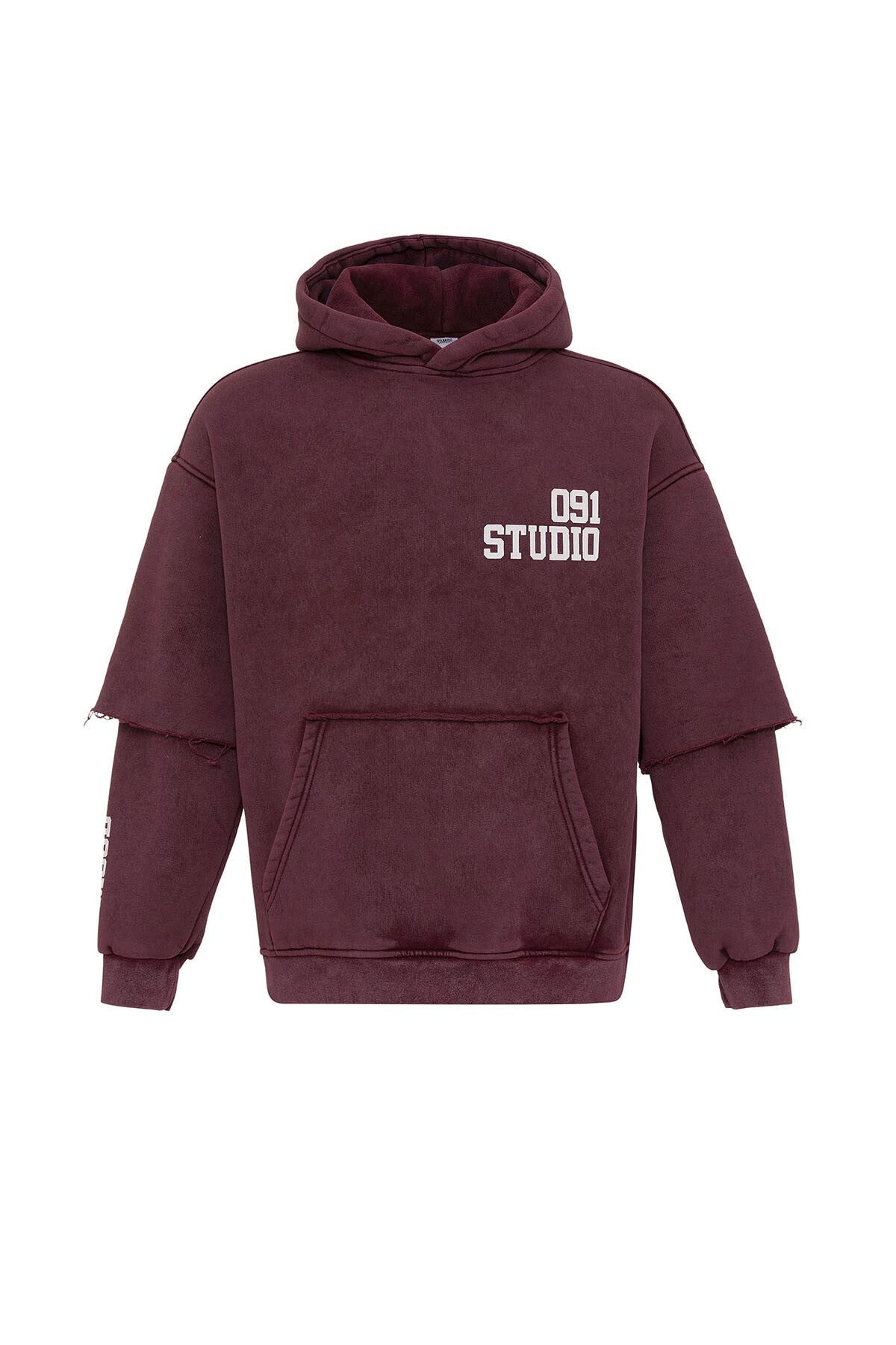 Oversized Hooded Sweatshirt with Double-Sleeve Detail (Washed)