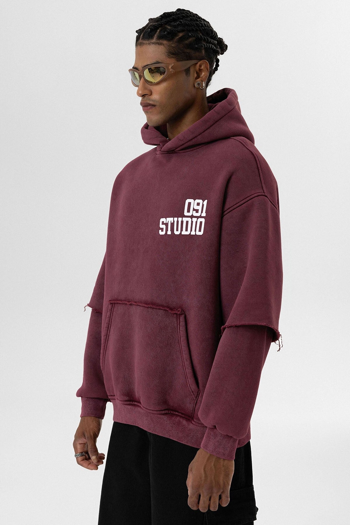 Oversized Hooded Sweatshirt with Double-Sleeve Detail (Washed)