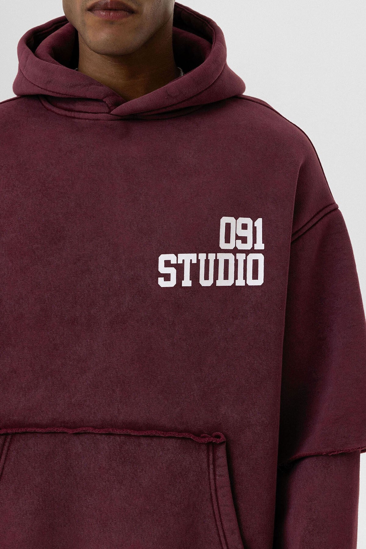 Oversized Hooded Sweatshirt with Double-Sleeve Detail (Washed)